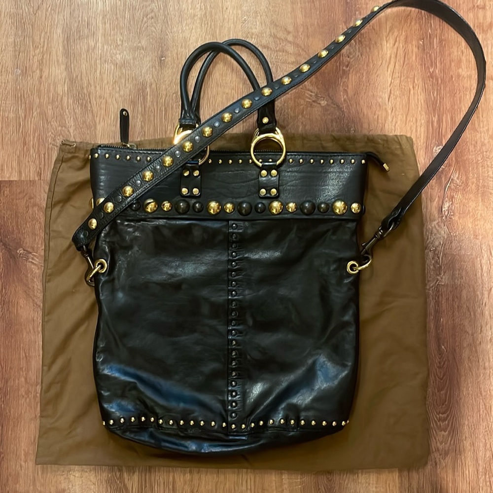 Gucci Black Leather Babouska Hysteria Studded Leather Bag